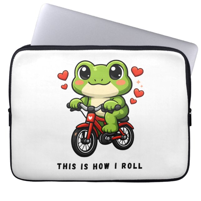 Cute Cycling Frog | Kawaii Frog Bicycle Art ラップトップスリーブ (正面)