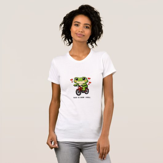 Cute Cycling Frog | Kawaii Frog Bicycle Art Tシャツ (正面フル)