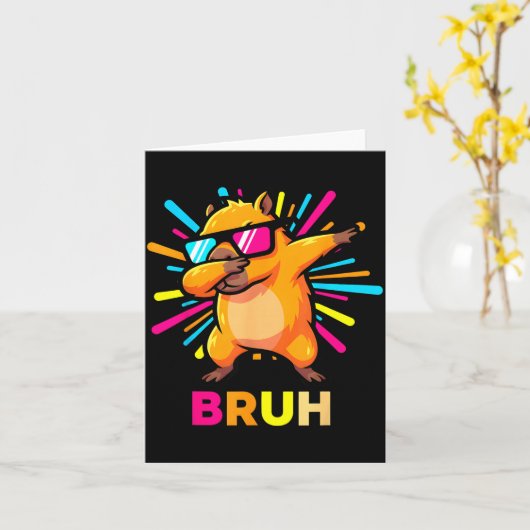 Cute Dabbing Capybara Funny Animal Meme Capy Lover カード (黄色い花)