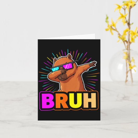 Cute Dabbing Capybara Funny Animal Meme Capy Lover カード (黄色い花)