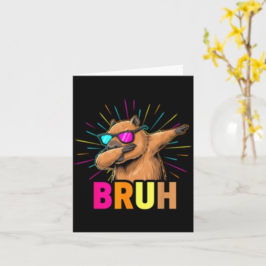 Cute Dabbing Capybara Funny Animal Meme Capy Lover カード (黄色い花)