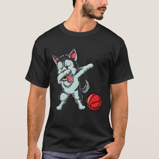 Cute Dabbing Siberian Husky Dog Dab Bball Basketba Tシャツ (正面)