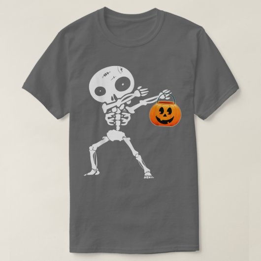 Cute Dabbing skeleton Jack O Lantern Pumpkin Happy Tシャツ (デザイン正面)