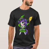 Cute Dabbing Unicorn Girl Witch With Broom Hallowe Tシャツ (正面)