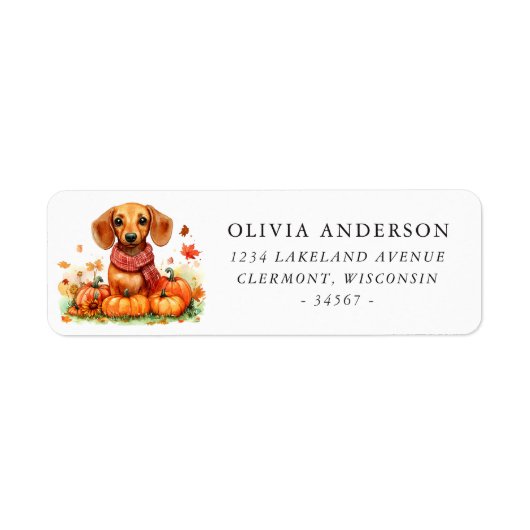 Cute Dachshund Autumn Return Address ラベル (正面)