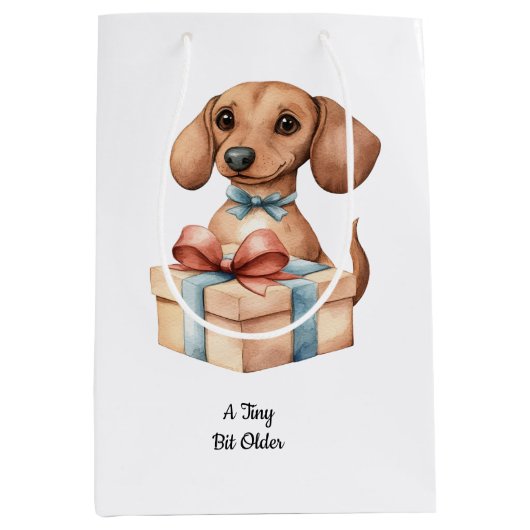 Cute Dachshund Birthday Mug A Tiny Bit Older ミディアムペーパーバッグ (正面)