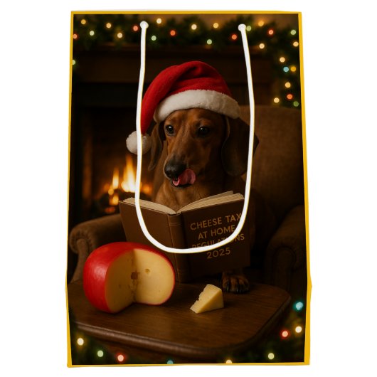 Cute Dachshund Cheese Tax Christmas gift bag  ミディアムペーパーバッグ (裏面)