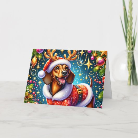 Cute Dachshund Christmas シーズンカード (正面)