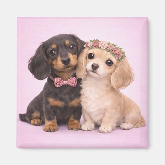 Cute Dachshund Couple Valentine Illustration マグネット (正面)