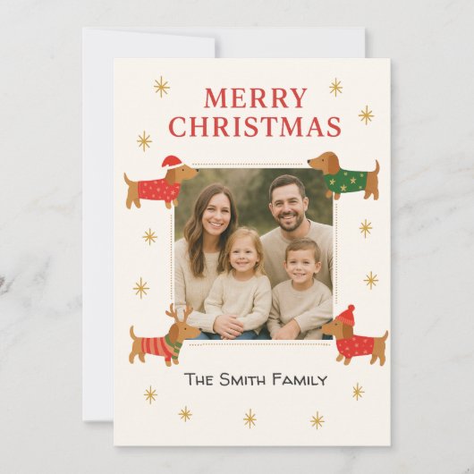 Cute Dachshund Customizable Photo Christmas Card シーズンカード (正面)