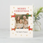 Cute Dachshund Customizable Photo Christmas Card シーズンカード (スタンド正面)