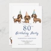 Cute Dachshund Dog 80th Birthday Party  Invitation 招待状 (正面/裏面)