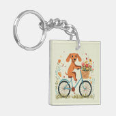 Cute Dachshund Dog Biking Spring Flowers キーホルダー (正面左)