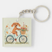 Cute Dachshund Dog Biking Spring Flowers キーホルダー (裏面)