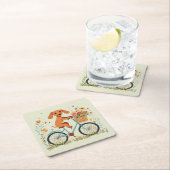 Cute Dachshund Dog Biking Spring Flowers スクエアペーパーコースター (インサイチュ)