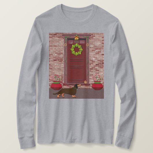 Cute Dachshund Dog Christmas Art on T-Shirt Tシャツ (デザイン正面)
