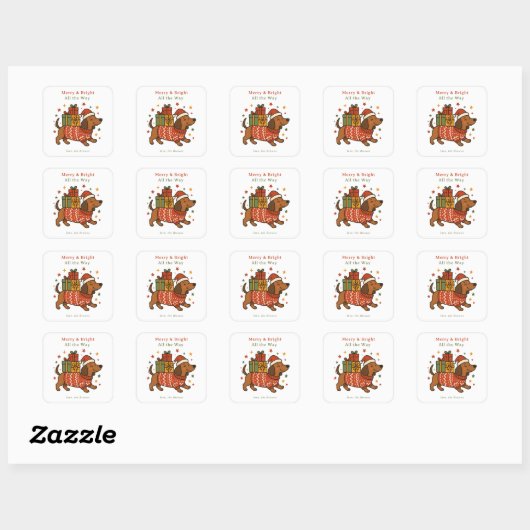 Cute Dachshund Dog Holiday Custom Sticker  スクエアシール (シート)