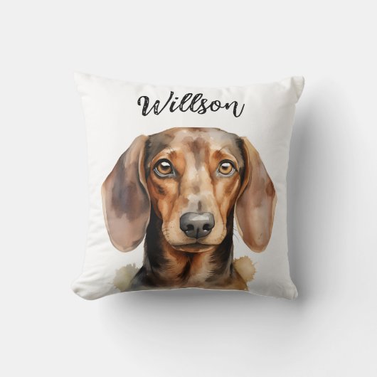 Cute Dachshund Dog Watercolor クッション (正面)