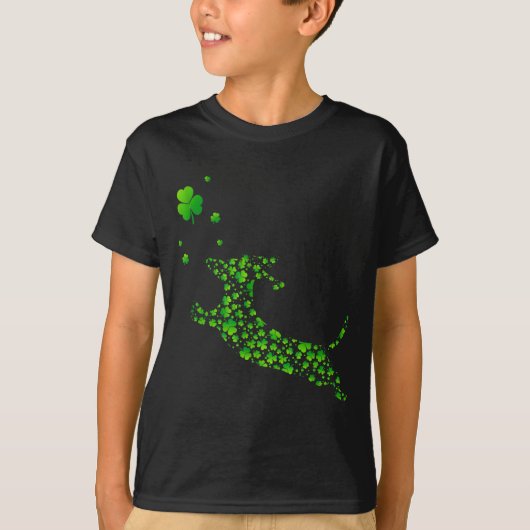 Cute Dachshund Dog With Irish Shamrock St Patricks Tシャツ (正面)