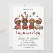 Cute Dachshund Dogs Christmas Party  招待状 (正面)