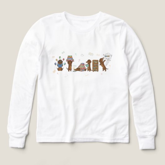 Cute Dachshund Dogs Reading Books Illustration - B (デザイン正面)