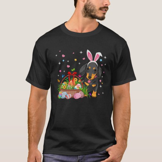 Cute Dachshund Easter Day Bunny Eggs Easter Costum Tシャツ (正面)