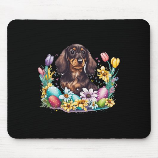 Cute Dachshund Easter Day Wiener Weiner Easter Egg マウスパッド (正面)