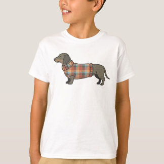Cute Dachshund in Plaid Sweater Dog Lover Kids T-S Tシャツ