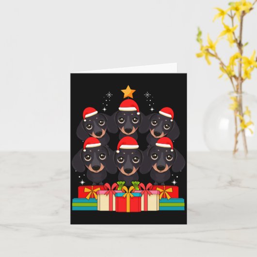 Cute Dachshund Le Doxie Christmas Tree Xmas Hat Lo カード (黄色い花)