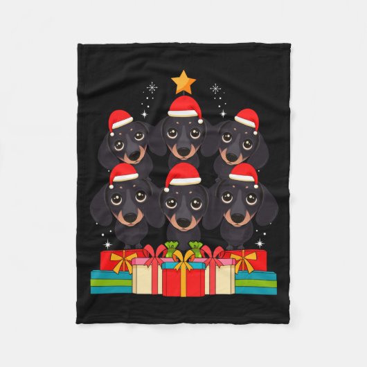 Cute Dachshund Le Doxie Christmas Tree Xmas Hat Lo フリースブランケット (正面)