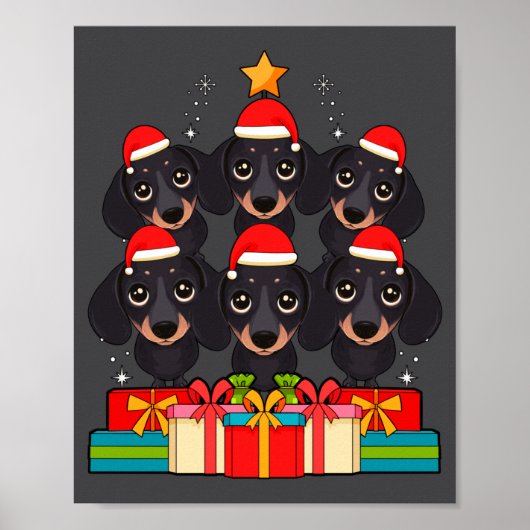 Cute Dachshund Le Doxie Christmas Tree Xmas Hat Lo ポスター (正面)