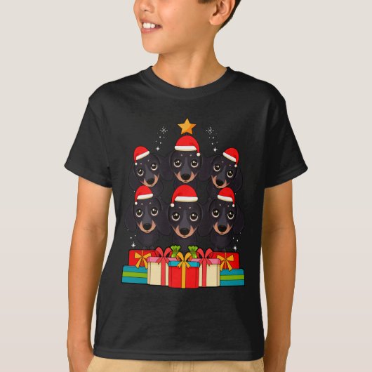 Cute Dachshund Le Doxie Christmas Tree Xmas Hat Lo Tシャツ (正面)