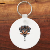 Cute Dachshund Peeking Out of Zipper Illustration キーホルダー (正面)