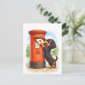 Cute Dachshund Posting Letter Illustration ポストカード (スタンド正面)