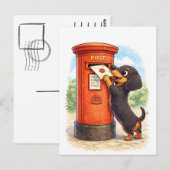 Cute Dachshund Posting Letter Illustration ポストカード (正面/裏面)