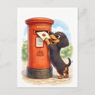 Cute Dachshund Posting Letter Illustration ポストカード