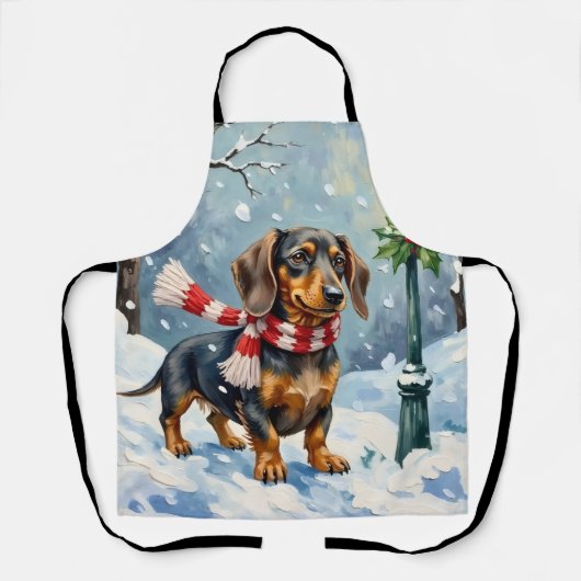 Cute Dachshund Puppy Cozy Winter Scarf Art エプロン (正面)