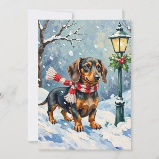 Cute Dachshund Puppy Cozy Winter Scarf Art シーズンカード (正面)