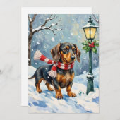 Cute Dachshund Puppy Cozy Winter Scarf Art シーズンカード (正面/裏面)