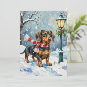 Cute Dachshund Puppy Cozy Winter Scarf Art シーズンカード (スタンド正面)