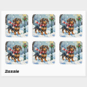 Cute Dachshund Puppy Cozy Winter Scarf Art スクエアシール (シート)