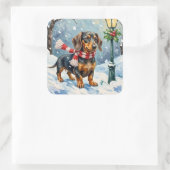 Cute Dachshund Puppy Cozy Winter Scarf Art スクエアシール (バッグ)