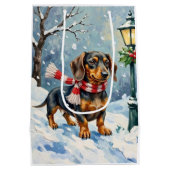 Cute Dachshund Puppy Cozy Winter Scarf Art ミディアムペーパーバッグ (裏面)