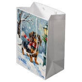 Cute Dachshund Puppy Cozy Winter Scarf Art ミディアムペーパーバッグ (裏面アングル)