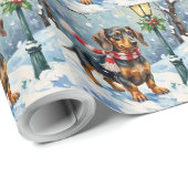 Cute Dachshund Puppy Cozy Winter Scarf Art ラッピングペーパー (ロールコーナー)