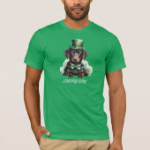 Cute Dachshund Puppy St. Patrick's Day Lucky Dog W Tシャツ (正面)