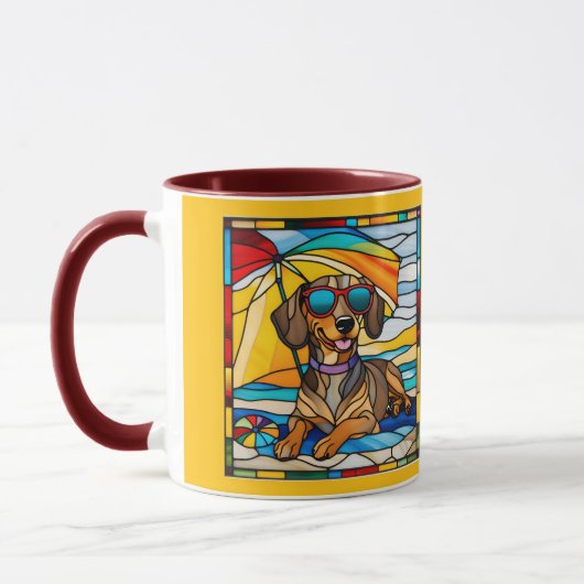 Cute Dachshund Stained Glass Coffee Mug マグカップ (左)