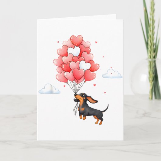 Cute Dachshund Valentine Heart Balloon Dog Lover  カード (正面)