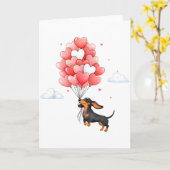 Cute Dachshund Valentine Heart Balloon Dog Lover  カード (黄色い花)