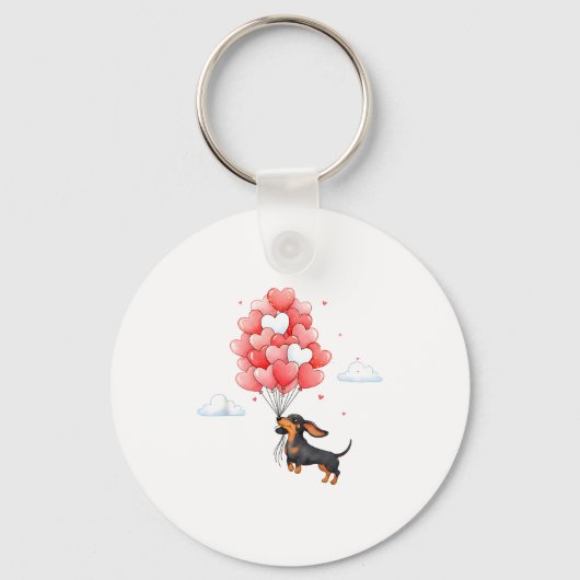 Cute Dachshund Valentine Heart Balloon Dog Lover キーホルダー (正面)